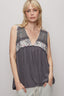 POL Lace Detail Frill Floral V-Neck Sleeveless Top