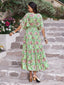 Smocked Floral V-Neck Short Sleeve Dress