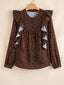 Leopard Print Ruffled Puff Sleeve Blouse