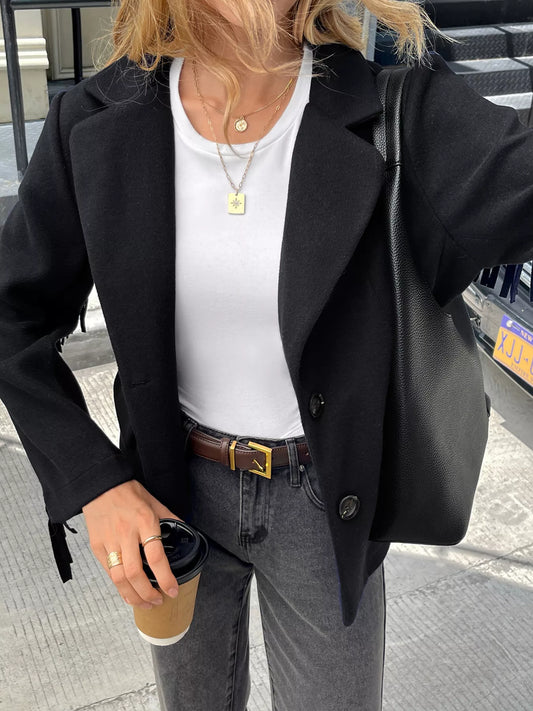 Fringe Lapel Collar Button Up Cropped Blazer