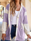 Waffle Contrast Knit Color Block Patchwork Button Front Oversize Hoodie