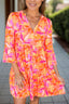 Tiered Printed Notched Mini Dress