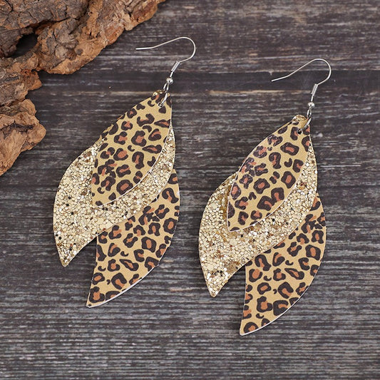 PU Leather Leopard Leaf Earrings