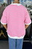 Stripe Round Neck Drop Shoulder Short Sleeve Loose Top