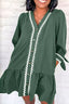 Contrast Ricrac Trim Button V Neck Knotted Bracelet Sleeve Shift Dress