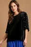 Umgee Full Size Pearl Detail Velvet Round Neck Top Plus Size