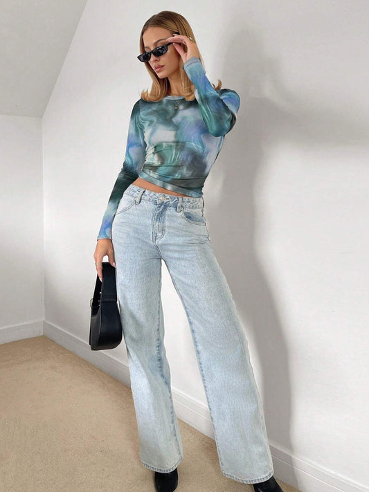 Tie-Dye Round Neck Long Sleeve T-Shirt