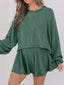 Corded Lantern Sleeve Top and High Waist Mini Skirt Set