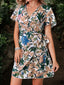 Printed Surplice Short Sleeve Dress