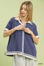 Umgee Linen Button Front Top with Contrast Piping