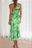 Ruched Printed Single Shoulder Midi Dress