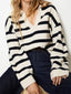 Striped Johnny Collar Long Sleeve Sweater