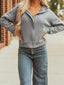 Waffle Splicing Zip Up Front Button Hooded Jacket