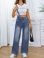 Adjustable Strap Washed Wide-Leg Denim Overalls
