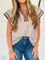 Striped Notched Ruffled Sleeve Blouse
