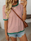 Mandy Striped Round Neck Half Sleeve Knit Top