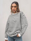 Striped Round Neck Oversized Casual Sweatshirt