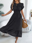 Smocked Frill Round Neck Midi Dress