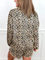 Leopard Print Contrast Trim Long Sleeve Pullover and Drawstring Shorts 2pcs Outfit