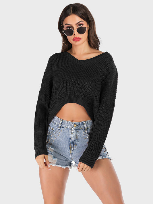 Perfee V-Neck Long Sleeve Sweater