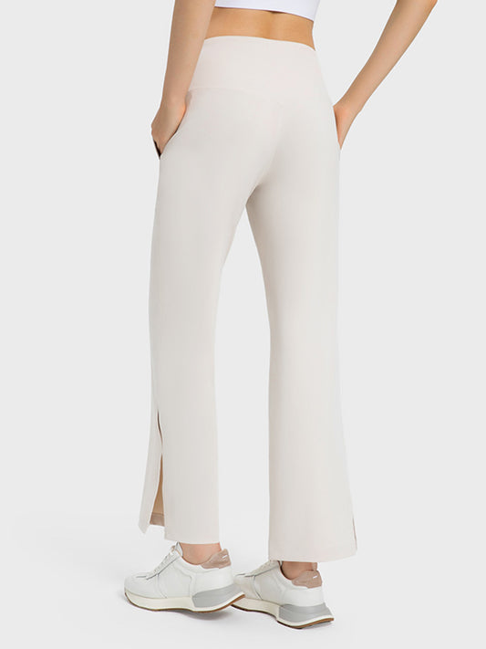 Wide Leg Slit Sport Pants with Pockets