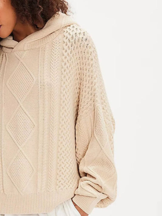 Texture Knit Long Sleeve Hooded Sweater