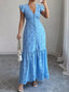 Floral Eyelet Ruffled Cap Sleeve Maxi Dress