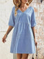 Casual V-Neck Puff Sleeve Denim Mini Dress