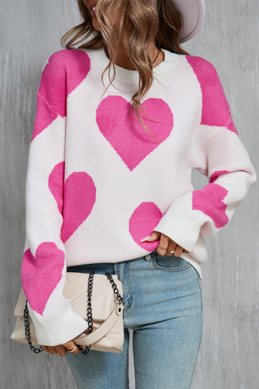 Angel Wings Contrast Heart Dropped Shoulder Long Sleeve Sweater