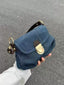 Denim Flap Shoulder Bag with Golden Clasp