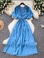 Floral Decor Tie Waist Puff Sleeve Dress
