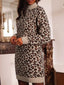 Leopard Print High Neck Shift Mini Sweater Dress
