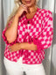 Checkered Tie-Front Knit Cardigan