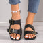 Double Buckle Open Toe Flats Sandals