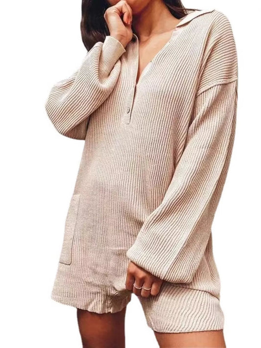 Ribbed Knit Long Sleeve Romper