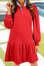 Contrast Striped Collar Patchwork Puff Sleeve Ruffle Hem Mini Dress