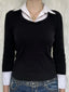 Collared Neck Cable Knit Sweater with Layering Style