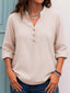 Full Size Button Detail Notched Long Sleeve Blouse Plus Size