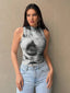 Printed Mock Neck Ruched Tank
