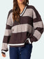 Striped Cable Knit V-Neck Sweater