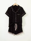 k Leopard Patchwork Trim Lapel Shirt Drawstring Shorts 2pcs Pajama Set