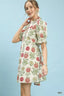 Umgee Floral Puff Sleeve Babydoll Dress with Side Pockets