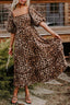 Leopard Square Neck Puff Sleeve Maxi Dress