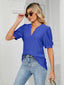 Florira Eyelet Notched Short Sleeve T-Shirt