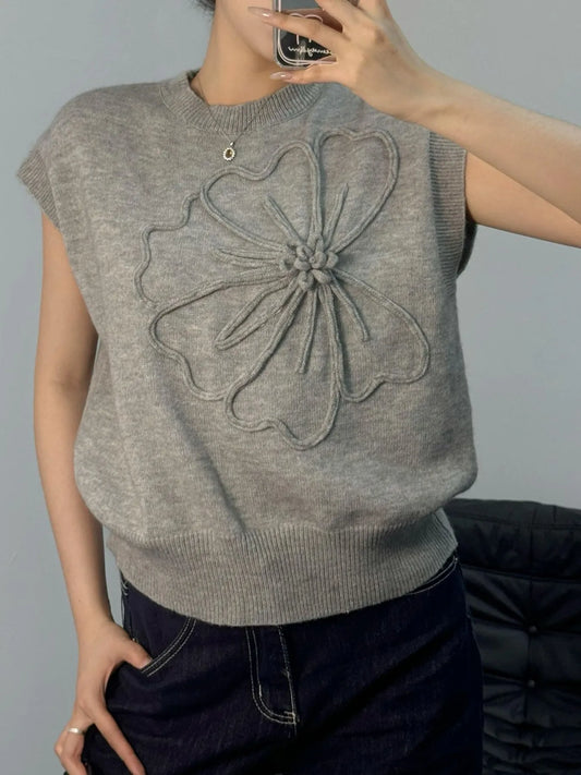 Flower Mock Neck Sweater Vest