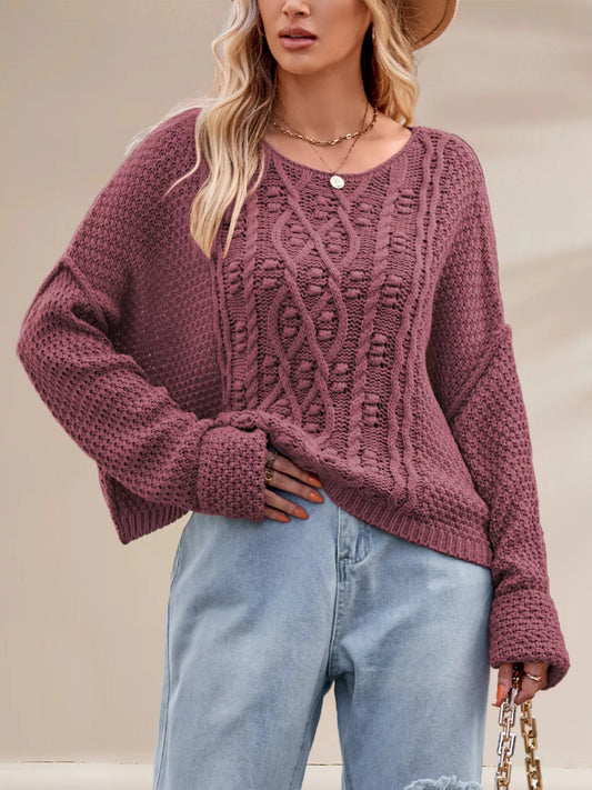 Textured Knit Round Neck Sweater
