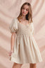 SO ME Textured Woven Daily Dress with Puff Sleeves