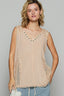 POL Lace Detail Studded Crisscross Back V-Neck Sleeveless Top