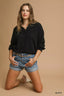 Umgee Linen Long Sleeves Elastic Hem Blouse