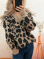Leopard V-Neck Drop Shoulder Sweater